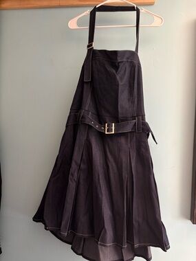 Cider denim blue Halter Midi Dress with Belt